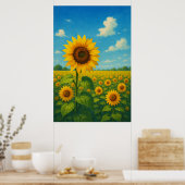 夏7、ひまわり静寂、季節プリント ポスター (キッチン)