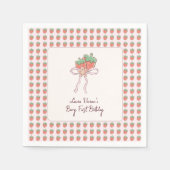 夏，イチゴ，リボンガール1st誕生日 スタンダードカクテルナプキン (正面)