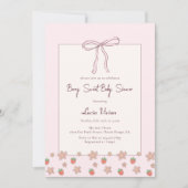 夏，イチゴ，リボン赤ちゃんシャワー 招待状 (正面)