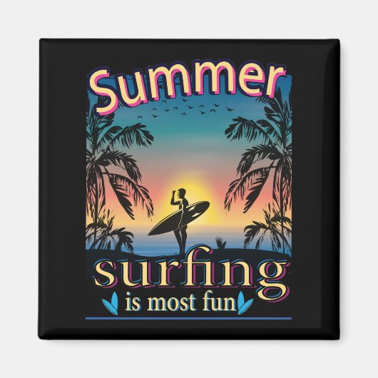 夏 – サーフィンは最もおもしろい磁石 マグネット (正面)