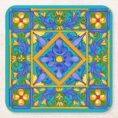 夏，シチリアのタイル，マジョリカ地中海の, スクエアペーパーコースター (正面)
