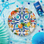 夏，シチリアのタイル，マジョリカ，セラミックタイル ペーパープレート (パーティー)