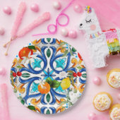 夏，シチリアのタイル，マジョリカ，セラミックタイル ペーパープレート (パーティー)