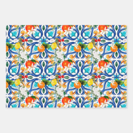 夏，シチリアのタイル，マジョリカ，セラミックタイル ラッピングペーパーシート