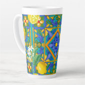 夏，シチリアのタイル，柑橘類，オレンジ，マジョリカ カフェラテマグ (左アングル)