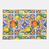 夏，シチリアのタイル，柑橘類，オレンジ，マジョリカ キッチンタオル (横)