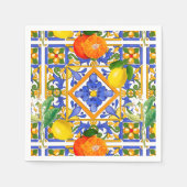 夏，シチリアのタイル，柑橘類，オレンジ，マジョリカ スタンダードカクテルナプキン (正面)