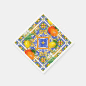 夏，シチリアのタイル，柑橘類，オレンジ，マジョリカ スタンダードカクテルナプキン (角)