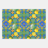 夏，シチリアのタイル，柑橘類，オレンジ，マジョリカ ラッピングペーパーシート (正面3)