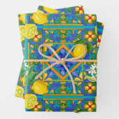 夏，シチリアのタイル，柑橘類，オレンジ，マジョリカ ラッピングペーパーシート (インサイチュ)