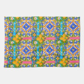 夏，シチリアのタイル，柑橘類，レモン地中海 キッチンタオル (横)