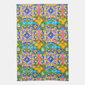 夏，シチリアのタイル，柑橘類，レモン地中海 キッチンタオル (縦)