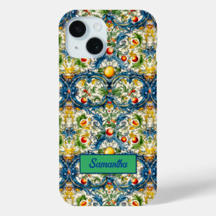 夏、シチリアオレンジ地中海のマジョリカ iPhone 15ケース