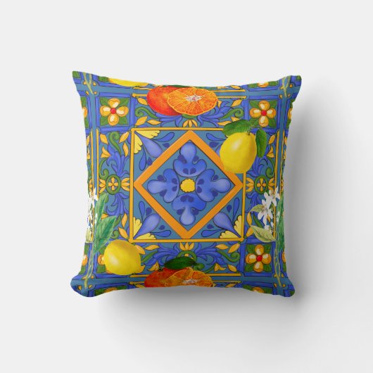 夏，シチリアタイル，かんきつ，オレンジ，マジョリカ    クッション (正面)