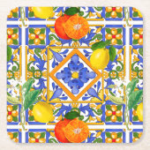 夏，シチリアタイル，かんきつ，オレンジ，マジョリカ   スクエアペーパーコースター (正面)