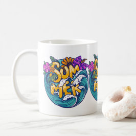 夏 トロピカルフラワー ビーチ 波 コーヒーマグカップ