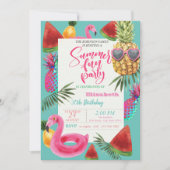 夏，パイナップルカッコいい，スイカ誕生日パーティー 招待状 (正面)