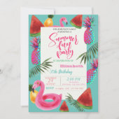 夏，パイナップル，スイカ誕生日パーティー 招待状 (正面)