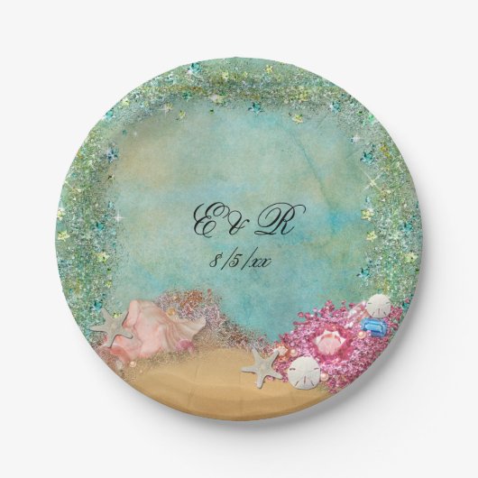 夏, ビーチウェディング, 貝殻, ペーパープレート (正面)