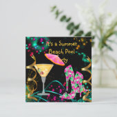 夏 ピンク ブラック ビーチ プールパーティー 招待状 (スタンド正面)