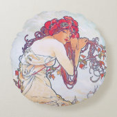 夏(フォーシーズンズ)、アルフォンスミュシャ装飾用クッション ラウンドクッション (正面)