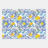 夏，ポルトガルのタイル，柑橘類，レモン ラッピングペーパーシート (正面3)