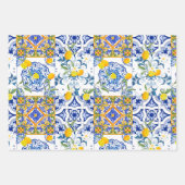 夏，ポルトガルのタイル，柑橘類，レモンMediterran ラッピングペーパーシート (正面3)
