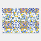 夏，ポルトガルのタイル，柑橘類，レモンMediterran ラッピングペーパーシート (正面2)