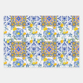 夏，ポルトガルのタイル，柑橘類，レモンMediterran ラッピングペーパーシート (正面)