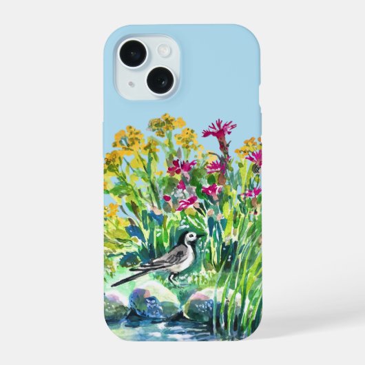 夏，ワグテール，野生の花 iPhone 15ケース (裏面)