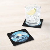 夏、日、ビーチ、椅子、傘とヤシの木 スクエアペーパーコースター (インサイチュ)