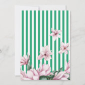 夏、春、緑のストライプのマグノリア柄プリント 招待状 (正面)