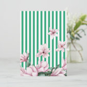 夏、春、緑のストライプのマグノリア柄プリント 招待状 (スタンド正面)