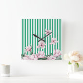 夏，春，緑のストライププリント  スクエア壁時計 (ホーム)