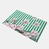 夏，春，緑のストライプマグノリアプリント ドアマット (アングル)