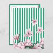 夏，春，緑のストライプマグノリアプリント ポストカード (正面/裏面)