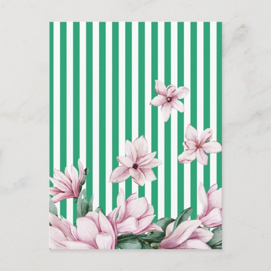 夏，春，緑のストライプマグノリアプリント ポストカード (正面)