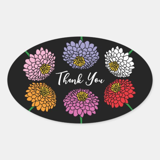 夏《植物》百日草花フローラスケッチカスタム 楕円形シール (正面)