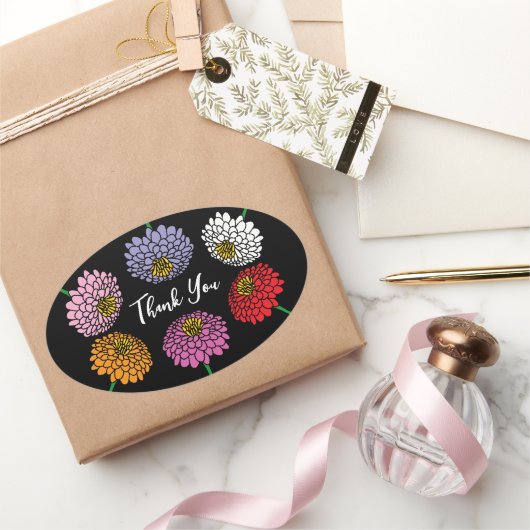 夏《植物》百日草花フローラスケッチカスタム 楕円形シール (ギフト)