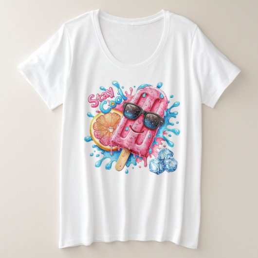 夏 海辺 ビーチ 引用 プラスサイズTシャツ (デザイン正面)