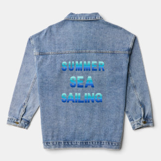 夏、海、セーリング – 海ブルーストライプ文字 デニムジャケット