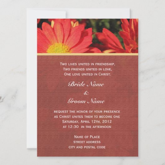 夏，秋オレンジデイジーフラワークリスチャン結婚ズ 招待状 (正面)