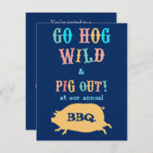 夏BBQのブタはパーティを楽しみます 招待状 (正面/裏面)