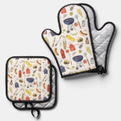 夏BBQクックアウトブロックパーティーグリル 鍋つかみ&鍋敷きセット (正面/裏面)