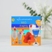 夏BBQパーティーカクテルドリンクブルーイエロー 招待状 (スタンド正面)