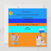 夏BBQパーティーカクテルドリンクブルーイエロー 招待状 (裏面)