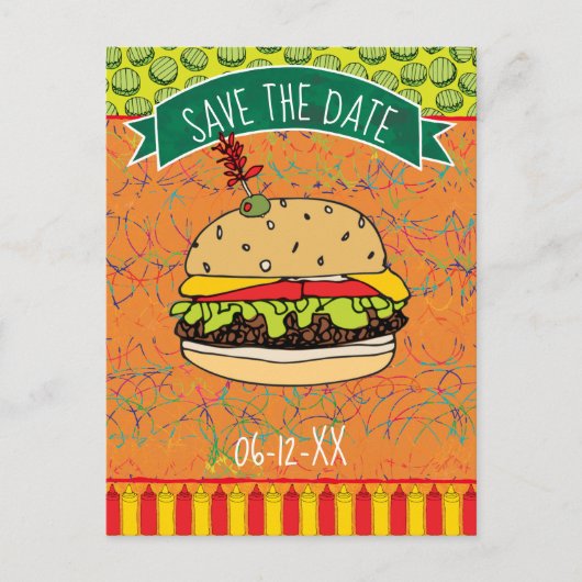 夏BBQ日付の保存招待状 案内ポストカード (正面)