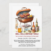 夏BBQ誕生日招待状withビールバックヤード 招待状 (正面/裏面)