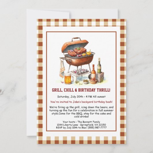 夏BBQ誕生日招待状withビールバックヤード 招待状 (正面)