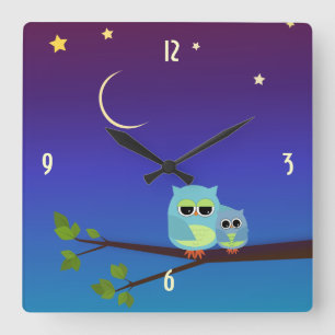 夕べのフクロウの柱時計 スクエア壁時計